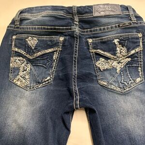 Miss Me Women's Mid Rise Easy Skinny Cut Jeans - Dark Blue 33x31